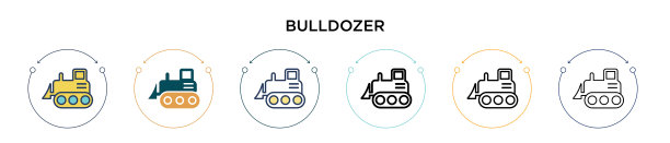 推土机图标在填充细线轮廓和图片下载