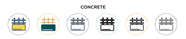 混凝土图标在填充细线轮廓和图片下载