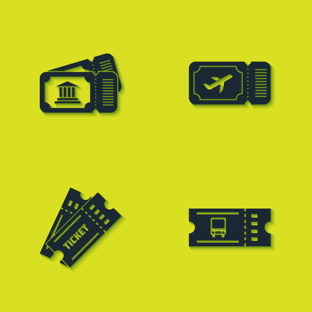 设置博物馆门票巴士票和航空公司图标图片下载