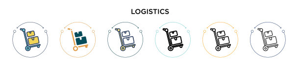 物流图标在填充细线轮廓和图片下载