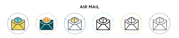 填充细线轮廓航空邮件图标图片下载