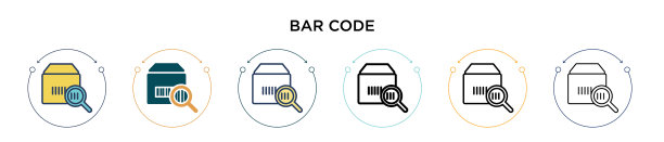 条码图标在填充细线轮廓和图片下载