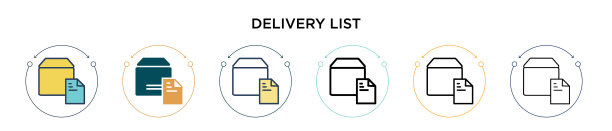 送货清单图标在填充细线轮廓图片下载