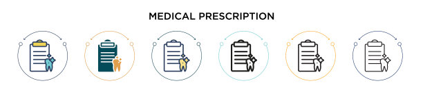 医疗处方图标在填充细线图片下载