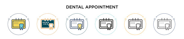 牙科预约图标在填充细线图片下载