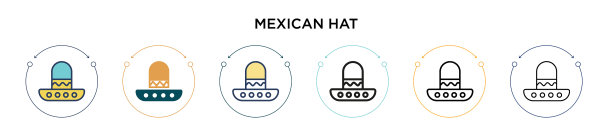 墨西哥帽子图标在填充细线轮廓和图片下载