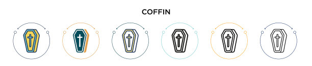 棺木图标以细线填充轮廓和图片下载