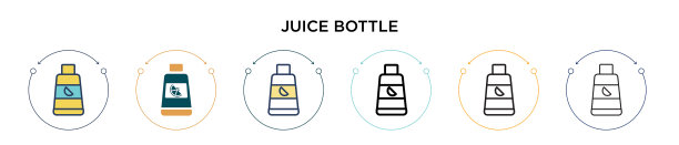果汁瓶图标在填充细线轮廓和图片下载