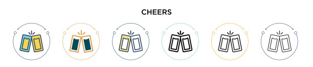 欢呼图标在填充细线轮廓和图片下载