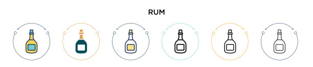 朗姆酒图标在填充细线轮廓和笔划图片下载