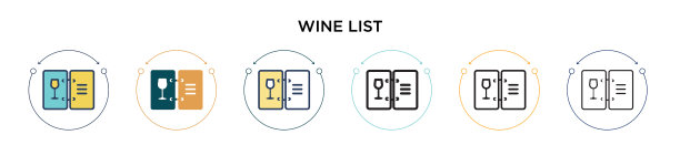 酒单图标中填满细线和轮廓线图片下载