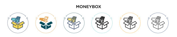 钱箱图标在填充细线轮廓和图片下载