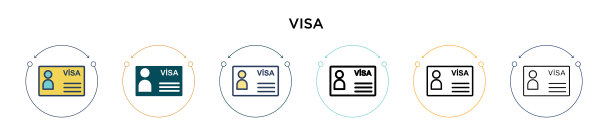 签证图标在填充细线轮廓和笔划图片下载