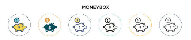 钱箱图标在填充细线轮廓和图片下载