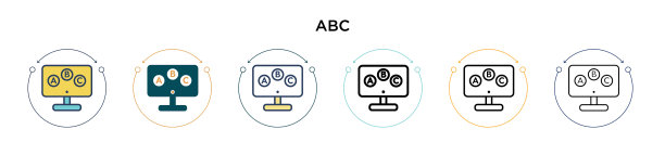 abc图标，填充细线轮廓和描边图片下载