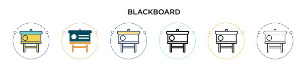 黑板图标在填充细线和轮廓线图片下载