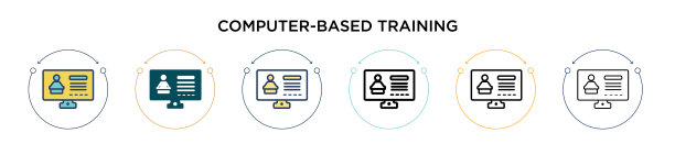 计算机培训图标在填充细线图片下载