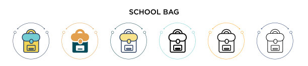 书包图标在填充细线轮廓和图片下载