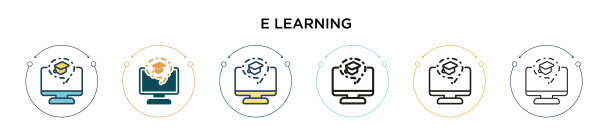 E学习图标填充细线轮廓图片下载