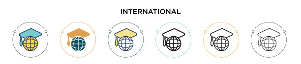 国际图标在填充细线轮廓图片下载