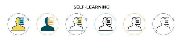 自学图标在填充细线轮廓图片下载