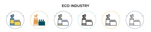 生态工业图标在填充细线轮廓和图片下载