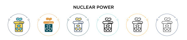 核电图标在填充细线轮廓图片下载