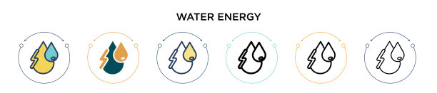 填充细线轮廓中的水能量图标图片下载