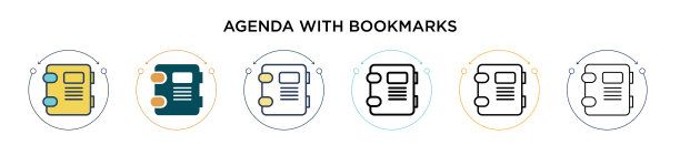 议程与书签图标在填充细线图片下载