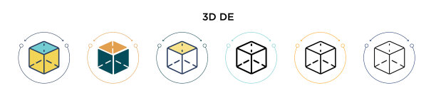三维设计图标在填充细线轮廓和图片下载
