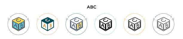 abc图标，填充细线轮廓和描边图片下载