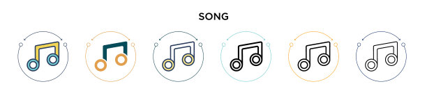 歌曲图标，填充细线轮廓和描边图片下载