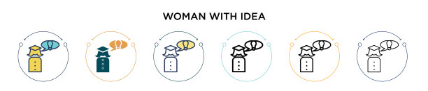 女人与创意图标在填充细线轮廓图片下载
