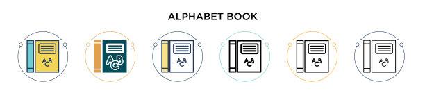 字母书图标在填充细线轮廓图片下载