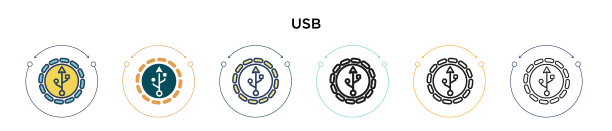 Usb图标在填充细线轮廓和描边图片下载
