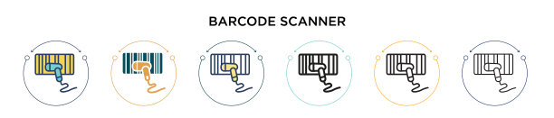 条码扫描器图标在填充细线轮廓图片下载