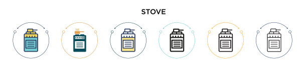 炉图标在填充细线轮廓和笔划图片下载