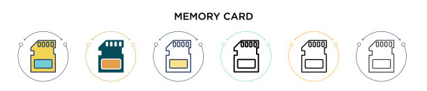 内存卡图标中填充了细线和轮廓线图片下载