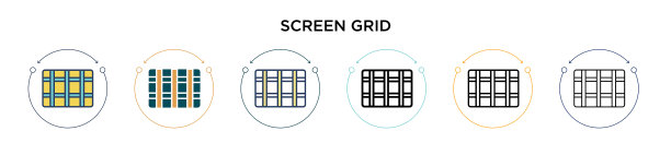 屏幕网格图标中填充了细线和轮廓线图片下载