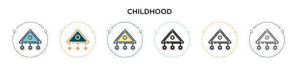 童年图标在填充细线轮廓和图片下载