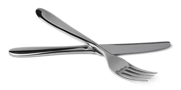 银色的刀叉孤立在白色的背景上图片下载
