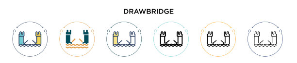 吊桥图标在填充细线和轮廓线图片下载