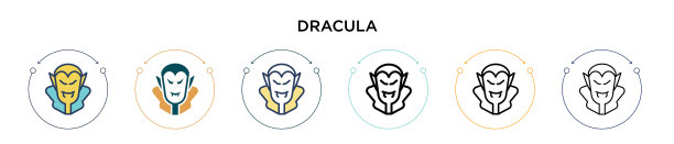 德拉库拉图标在填充细线轮廓和图片下载