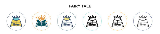 童话图标在填充细线轮廓和图片下载