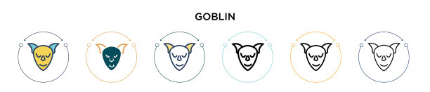 地精图标在填充细线轮廓和图片下载