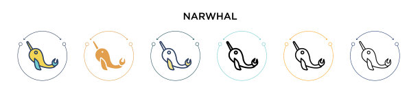 独角鲸图标在填充细线轮廓和图片下载