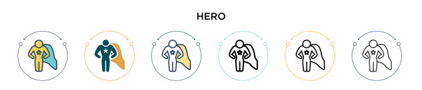 英雄图标在填充细线轮廓和描边图片下载