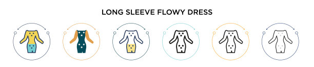 长袖飘逸的服装图标在填充细线图片下载