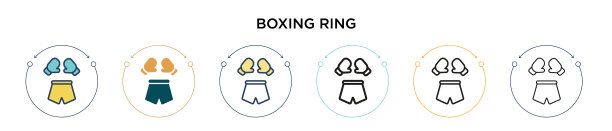 拳击环图标在填充细线和轮廓线图片下载