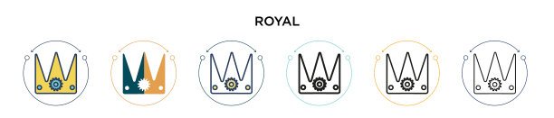 皇家图标在填充细线轮廓和笔划图片下载